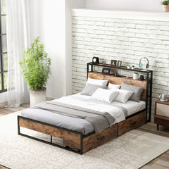 Full/Queen Bed Frame with 2 Storage Drawers and Charging Stationn