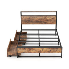 Full/Queen Bed Frame with 2 Storage Drawers and Charging Stationn