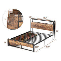 Full/Queen Bed Frame with 2 Storage Drawers and Charging Stationn