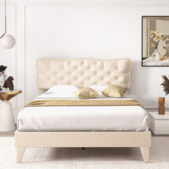 Full/Queen Size Bed Frame with Nail Headboard and Wooden Slats