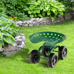 Garden Rolling Workseat with 360° Swivel Seat and Adjustable Height