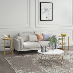 2-Tier Glass End Table Set of 2 with Faux Marble Storage Shelf