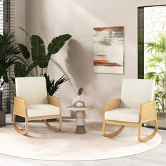 Rocking Chair with Rattan Armrests and Upholstered Cushion