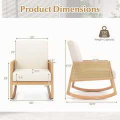 Rocking Chair with Rattan Armrests and Upholstered Cushion
