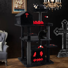 Gothic Cat Tree 49 Inch Tall Cat Tower 6-Tier Cat Activity Center with Coffin Bed