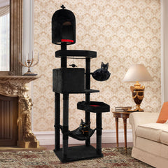 Gothic Cat Tree with 2 Cat Condos and Coffin Bed for Indoor Cats