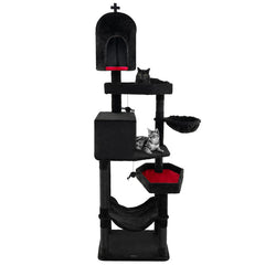 Gothic Cat Tree with 2 Cat Condos and Coffin Bed for Indoor Cats