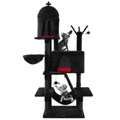 Gothic Cat Tree with 2 Cat Condos and Spooky Dangling Ball for Indoor Cats