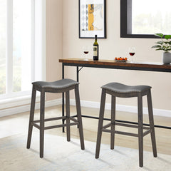 29 Inch Set of 2 Wood Nailhead Barstools with PVC Leather Seat