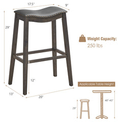 29 Inch Set of 2 Wood Nailhead Barstools with PVC Leather Seat