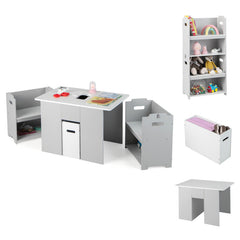 4-in-1 Kids Table and Chairs with Multiple Storage for Learning