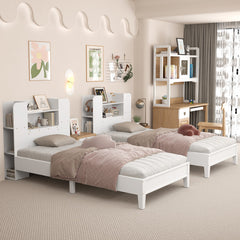 Twin Size Wooden Platform Bed Frame with Bookcase Headboard