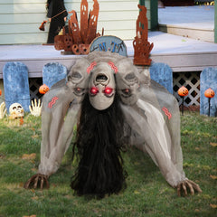 Halloween Animatronic Crawling Woman Ghost with LED Eyes and Vocally Triggered