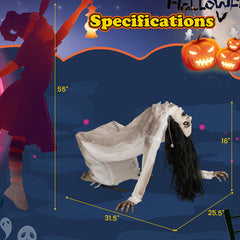Halloween Animatronic Crawling Woman Ghost with LED Eyes and Vocally Triggered