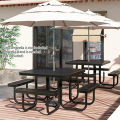 Square Picnic Table and Bench for 8 Person with Seats and Umbrella Hole
