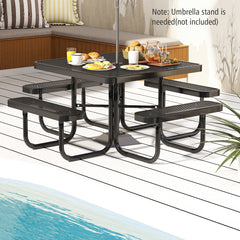 Square Picnic Table and Bench for 8 Person with Seats and Umbrella Hole