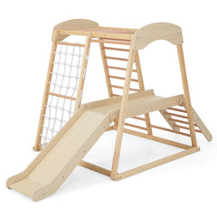 6-in-1 Indoor Jungle Gym Kids Wooden Playground with Monkey Bars