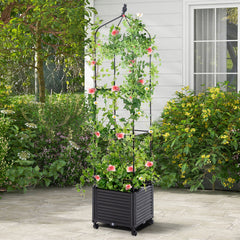 Indoor Outdoor Raised Garden Bed with Trellis and Self-Drainage and Wheels