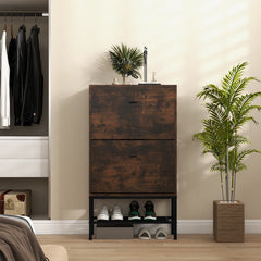 Industrial Shoe Storage Cabinet with 2 Flip Drawers and 1 Bottom Metal Shelf