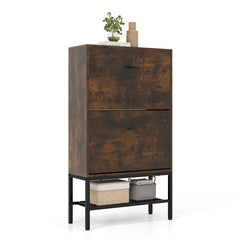 Industrial Shoe Storage Cabinet with 2 Flip Drawers and 1 Bottom Metal Shelf
