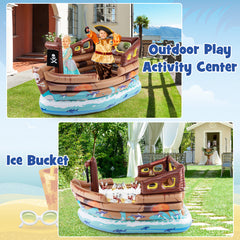Inflatable Pirate Ship Playhouse with Built-in Motor and Inflatable Toy Sword