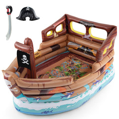 Inflatable Pirate Ship Playhouse with Built-in Motor and Inflatable Toy Sword