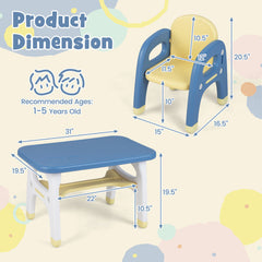 Kids Table and Chair Set with Storage Shelf and Building Blocks