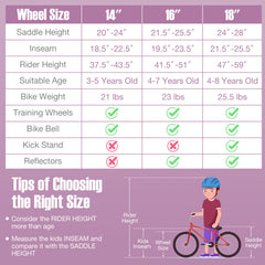14/16/18/20 Inch Adjustable Kids Bike with 2 Brake System