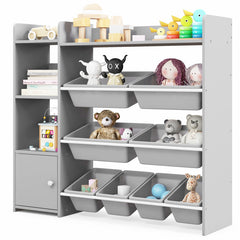 4-Tier Kids Bookshelf and Toy Storage Rack with 8 Toy Organizer Bins