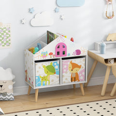 Kids House-shaped Bookshelf with 2 Storage Bins for Kids Room Playroom
