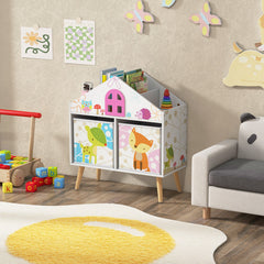 Kids House-shaped Bookshelf with 2 Storage Bins for Kids Room Playroom