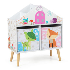 Kids House-shaped Bookshelf with 2 Storage Bins for Kids Room Playroom