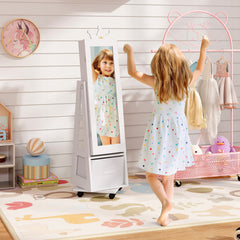 Kids Jewelry Armoire Cabinet with Swivel Base and Lockable Universal Wheels