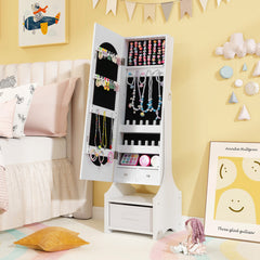 Freestanding Kids Jewelry Armoire Cabinet with Storage and 2 Tilt Angles