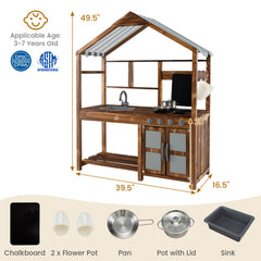 Kid's Mud Kitchen Outdoor Solid Wood Mud Kitchen with Canopy