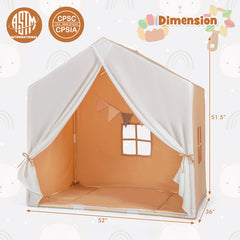 Kid's Play Tent with Washable Cotton Mat and Flag Banner