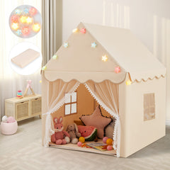 Kids Playhouse Tent with Star Lights and Mat