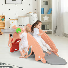 3-in-1 Kids Slide Rocking Horse Set Convertible Toddler Slide with Basketball Hoop