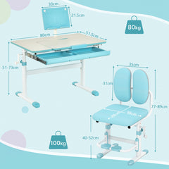 Height-Adjustable Kid's Study Desk and Chair Set