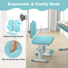 Height Adjustable Children School Home Study Table and Chair Set with Tilted Desktop for 3-12 Years Old