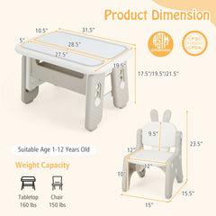 Kids Table and Chair Set with Flip-Top Bookshelf