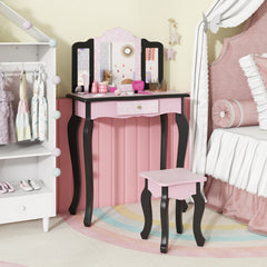 2 in 1 Princess Dressing Table Writing Desk with Cute Leopard Print 3 Makeup Accessories