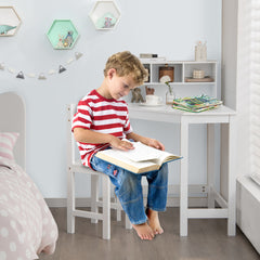 Kids Wooden Corner Desk and Chair Set with Hutch and Storage