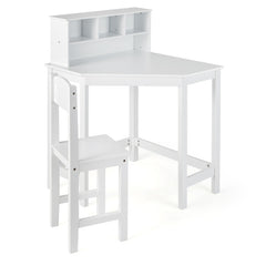 Kids Wooden Corner Desk and Chair Set with Hutch and Storage