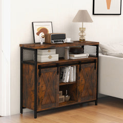 Buffet Cabinet with 3-Level Adjustable Shelves and 2 Sliding Barn Doors