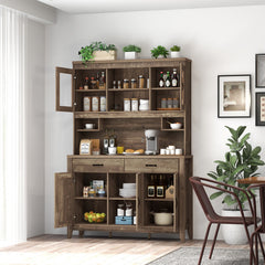 Kitchen Freestanding Hutch Cabinet with Microwave Countertop