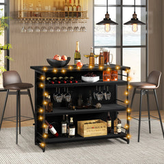 Kitchen Island with 4-Tier Storage Shelf and Long Footrest for Home