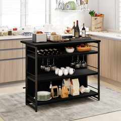 Kitchen Island with 4-Tier Storage Shelf and Long Footrest for Home