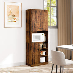 Kitchen Pantry Storage Cabinet with Microwave Stand and Open Shelves