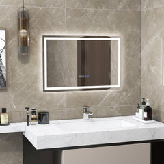 LED Bathroom Mirror Wall Mounted Rectangle Mirror with 3-Color Dimmable Lights